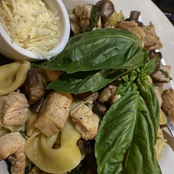 Bardot - Pappardelle with chicken in mushroom sauce. With a giant basil. - New American Near Me - Claremont, California