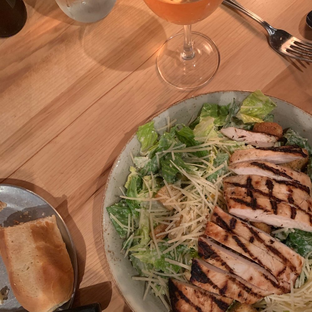 Black Oak Grill - Chicken ceaser salad, rose wine, and complementary bread - American Near Me - Branson, Missouri Black Oak Grill - Chicken ceaser salad, rose wine, and complementary bread - American Near Me - Branson, Missouri