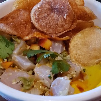 Odd Duck - Redfish ceviche, carrot curry, chips - American Near Me - Austin, Texas