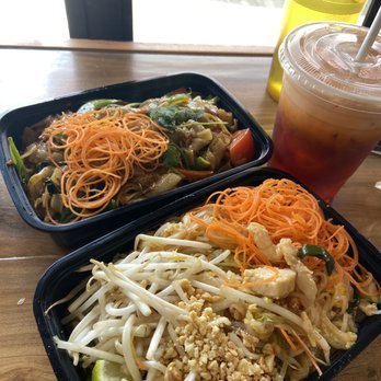 Baan Yaai - front: Pad Thai back: Pad Kee Mao with Thai Iced Tea - Thai Near Me - San Francisco, California Baan Yaai - front: Pad Thai back: Pad Kee Mao with Thai Iced Tea - Thai Near Me - San Francisco, California