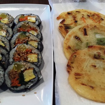 Gumii - (L) Kimbap (without crab). (R) Scallion Pancake. - Korean Near Me - Naperville, Illinois Gumii - (L) Kimbap (without crab). (R) Scallion Pancake. - Korean Near Me - Naperville, Illinois