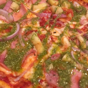 Blaze Pizza - Build your own with red sauce, cheese, ham, pineapple, onions and pesto on top - Salad Near Me - Davie, Florida