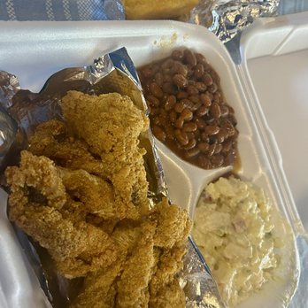 Melba's Soulfood Kitchen - $10 catfish plate with baked beans and potato salad, side of cornbread - Food Delivery Services Near Me - San Bernardino, California Melba's Soulfood Kitchen - $10 catfish plate with baked beans and potato salad, side of cornbread - Food Delivery Services Near Me - San Bernardino, California