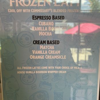 Coffee Commissary - New frozen drinks. Basically Frappuccino's but not as good as Star Bucks - Coffee & Tea Near Me - Los Angeles, California Coffee Commissary - New frozen drinks. Basically Frappuccino's but not as good as Star Bucks - Coffee & Tea Near Me - Los Angeles, California