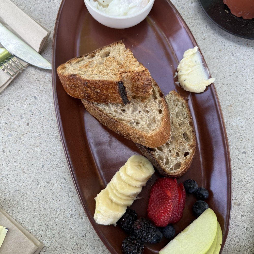 Dot Cafe - Eggs with sourdough (thick cut ) and fruit - Coffee & Tea Near Me - San Diego, California Dot Cafe - Eggs with sourdough (thick cut ) and fruit - Coffee & Tea Near Me - San Diego, California