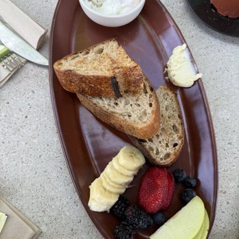 Dot Cafe - Eggs with sourdough (thick cut ) and fruit - Coffee & Tea Near Me - San Diego, California