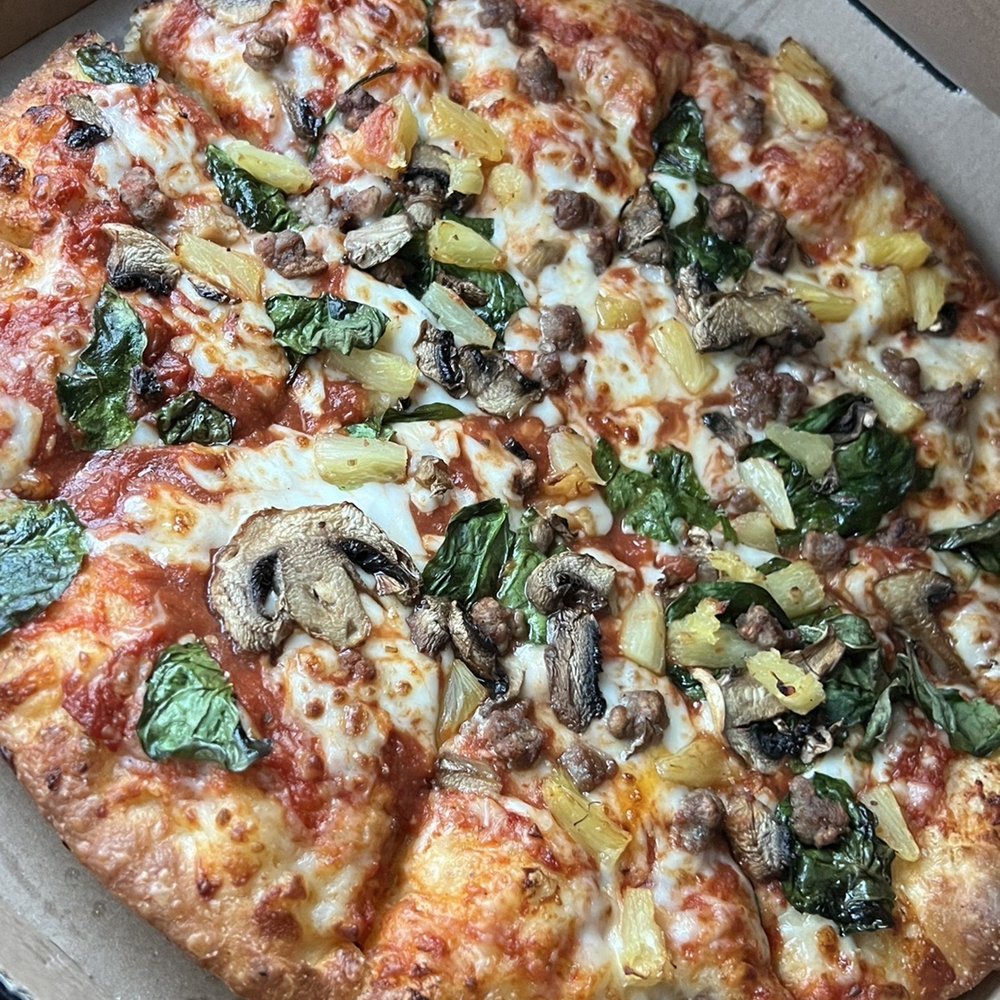 Domino's Pizza - Beef , mushroom, pineapple, spinach well done - Pizza Near Me - Adelanto, California Domino's Pizza - Beef , mushroom, pineapple, spinach well done - Pizza Near Me - Adelanto, California
