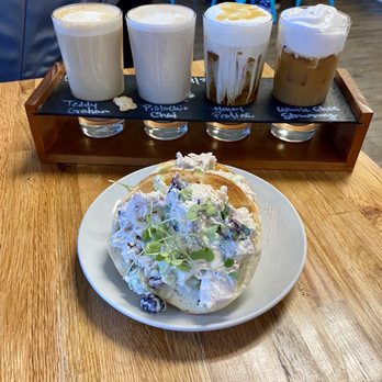 Caffeine Machine - Coffee Flight & Chicken Salad Bagel - Coffee & Tea Near Me - Las Vegas, Nevada