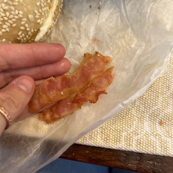 Bruegger's Bagels - This isn't EXTRA CRISPY bacon.   Egg & Cheese with Bacon - Bagels Near Me - Raleigh, North Carolina