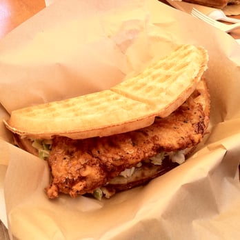 Bruxie - Buttermilk fried chicken & waffle-chili honey & cole slaw - Sandwiches Near Me - Orange, California Bruxie - Buttermilk fried chicken & waffle-chili honey & cole slaw - Sandwiches Near Me - Orange, California
