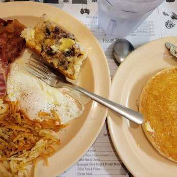 Lonnies Down Home - Farmers Breakfast #2 Bacon, 2 eggs, 2 pancakes, hashbrowns $7.95 Added fresh cinnamon roll. - Breakfast & Brunch Near Me - Harlingen, Texas Lonnies Down Home - Farmers Breakfast #2 Bacon, 2 eggs, 2 pancakes, hashbrowns $7.95 Added fresh cinnamon roll. - Breakfast & Brunch Near Me - Harlingen, Texas