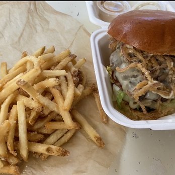 Big Buns - The Peppercorn Steakhouse Burger and Parmesan Truffle Fries (takeout) - Burgers Near Me - Reston, Virginia