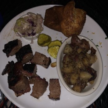 Salt + Smoke - Burnt ends brisket plate with seasonal roasted potatoes, coleslaw, and jalapeño popover. - Barbeque Near Me - Saint Charles, Missouri Salt + Smoke - Burnt ends brisket plate with seasonal roasted potatoes, coleslaw, and jalapeño popover. - Barbeque Near Me - Saint Charles, Missouri