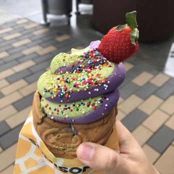 Somisomi - Ah-bong with ube/matcha swirl-$5.95. Free strawberry sliver and sprinkles. - Desserts Near Me - Cupertino, California Somisomi - Ah-bong with ube/matcha swirl-$5.95. Free strawberry sliver and sprinkles. - Desserts Near Me - Cupertino, California