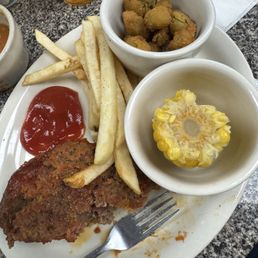 Meatloaf, fried okra, French Fries Meatloaf, fried okra, French Fries