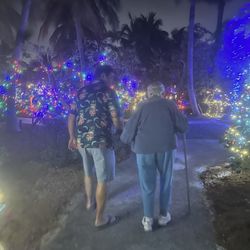 San Pablo Catholic Church - Christmas lights in the prayer garden