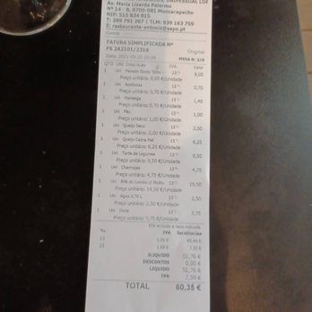 Restaurante Antonio - Bill €60.35 ($70.45) - International Near Me - Olhão, 08