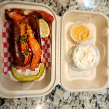 Steami's Lobster - Connecticut Lobster Roll before stuffing lobster back in from its overflow - Seafood Near Me - Duluth, Georgia Steami's Lobster - Connecticut Lobster Roll before stuffing lobster back in from its overflow - Seafood Near Me - Duluth, Georgia