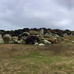 Bant's Carn Burial Chamber and Halangy Down Ancient Village - Panorama of site from below
