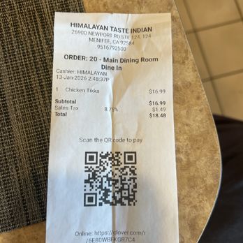 Himalayan Taste - Bill - Indian Near Me - Menifee, California Himalayan Taste - Bill - Indian Near Me - Menifee, California