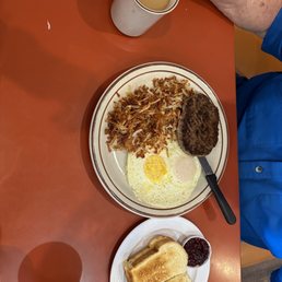 Combo breakfast with burger patty. Combo breakfast with burger patty.