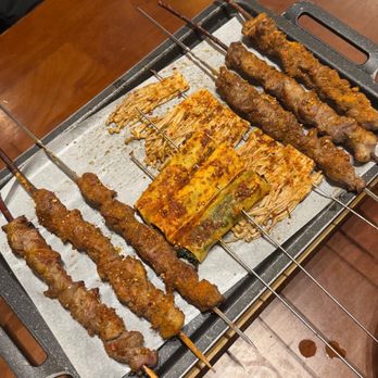 Dynasty BBQ - Beef and lamb skewer. Tofu with vegetables skewer. Enoki mushroom skewer. - Chinese Near Me - San Mateo, California Dynasty BBQ - Beef and lamb skewer. Tofu with vegetables skewer. Enoki mushroom skewer. - Chinese Near Me - San Mateo, California