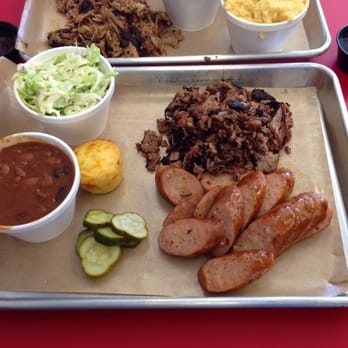 Naked Q BBQ - 2 meat platter: hot links & brisket with beans + slaw - Barbeque Near Me - Phoenix, Arizona