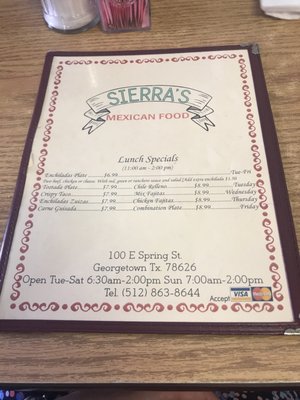 Menu photo 7 Sierra's Georgetown, TX