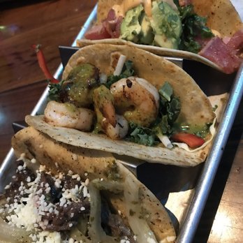 Green Lemon - Taco Trio. Shrimp Island, chimmi dat, and Kung Fu tuna. - Mexican Near Me - Tampa, Florida