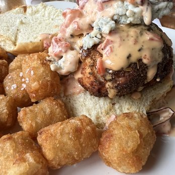 Ace's Run Restaurant & Pub - Atlantic Salmon Burger with Tots - Pubs Near Me - Oakland, Maryland