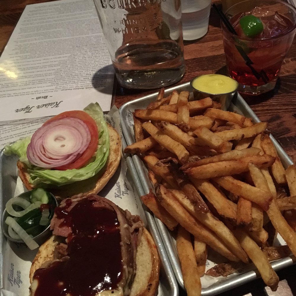 Kaiser Tiger - The Bomb sandwich and a "small" order of fries - New American Near Me - Chicago, Illinois Kaiser Tiger - The Bomb sandwich and a "small" order of fries - New American Near Me - Chicago, Illinois