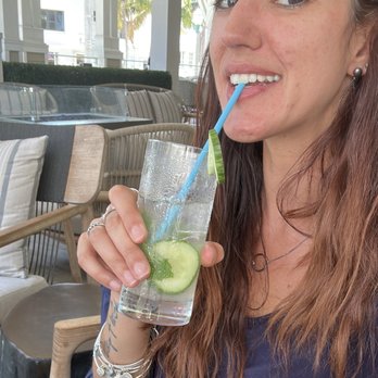 Drift - Me drinking a Cucumber + mint CBD spritz, my favorite of them all - New American Near Me - Delray Beach, Florida