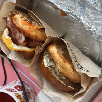 Eggslut - Sausage, Egg & Cheese Bacon, Egg & Cheese - Breakfast & Brunch Near Me - Los Angeles, California Eggslut - Sausage, Egg & Cheese Bacon, Egg & Cheese - Breakfast & Brunch Near Me - Los Angeles, California