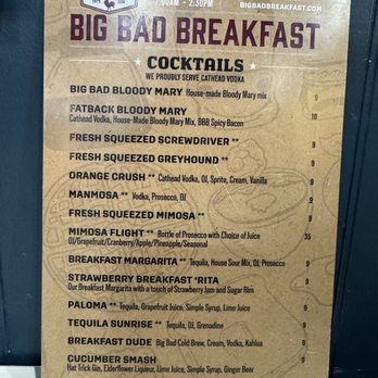Big Bad Breakfast - Cocktails menu - Breakfast & Brunch Near Me - Mount Pleasant, South Carolina