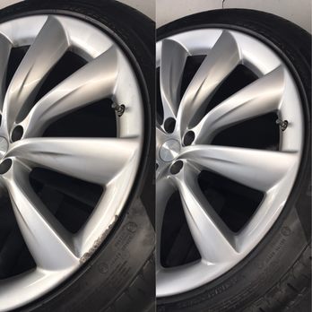 Wheel Exclusive - Before and after on a Tesla. - Wheel & Rim Repair Near Me Wheel Exclusive - Before and after on a Tesla. - Wheel & Rim Repair Near Me