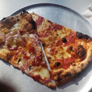 F & F Pizzeria - Calabria hot honey on the left. Regular on the right. - Pizza Near Me - Brooklyn, New York