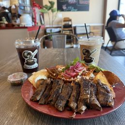 Chilaquiles, Iced Cafe De Olla, Iced Horchata Latte