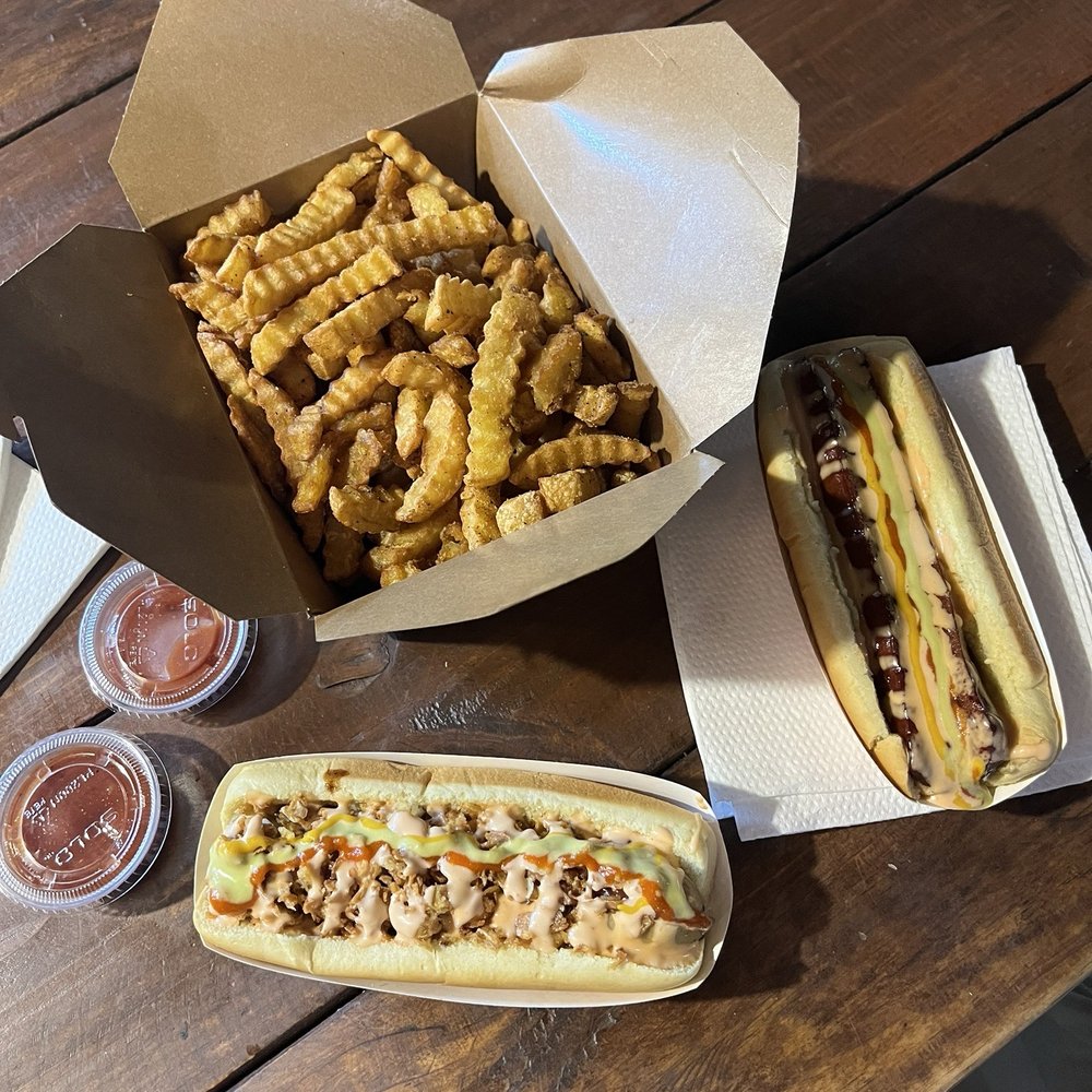 Veggie Dog, fries, and Beef Dog