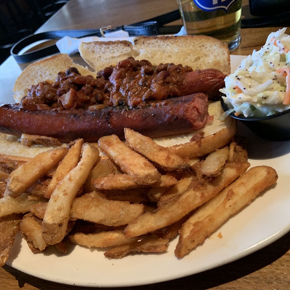 Carolina Ale House - Chili dog with fries coleslaw on side - Sports Bars Near Me - Raleigh, North Carolina