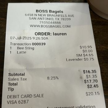Boss Bagel - Total for 1 - Coffee & Tea Near Me - San Antonio, Texas