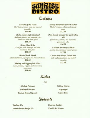 Menu photo 8 Sunrise Bistro Charleston, SC Menu photo 8 Sunrise Bistro Charleston, SC