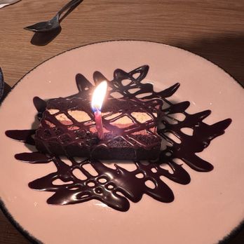 Georges at the Cove - Surprise birthday cake slice - New American Near Me - La Jolla, California Georges at the Cove - Surprise birthday cake slice - New American Near Me - La Jolla, California