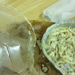 Melted Lid in Pasta!!Sauce all over inside of bag. Driver must have placed bag on its side as all the pasta was to one side. Melted Lid in Pasta!!Sauce all over inside of bag. Driver must have placed bag on its side as all the pasta was to one side.