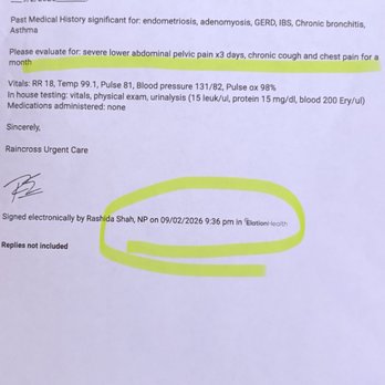 Raincross Urgent Care - History, chief complaint, and eval request changes. Twice. With time and date stamped. - Urgent Care Near Me - Riverside, California Raincross Urgent Care - History, chief complaint, and eval request changes. Twice. With time and date stamped. - Urgent Care Near Me - Riverside, California