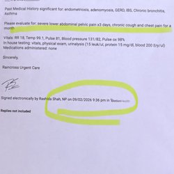 Raincross Urgent Care - History, chief complaint, and eval request changes. Twice. With time and date stamped.