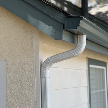 Capital Rain Gutters - Front fascia gutter system, two elbow downspout. - Gutter Services Near Me Capital Rain Gutters - Front fascia gutter system, two elbow downspout. - Gutter Services Near Me