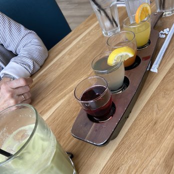 Broken Yolk Cafe - Mimosa flight and iced green tea latte - Breakfast & Brunch Near Me - Del Mar, California Broken Yolk Cafe - Mimosa flight and iced green tea latte - Breakfast & Brunch Near Me - Del Mar, California
