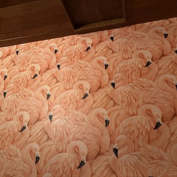 Little Nickel - Flamingo wallpaper in the bathroom - American Near Me - Richmond, Virginia