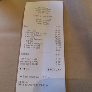 The Brickyard - we got extra veggies no potatoes- can't beat that bill!! - Steakhouses Near Me - Boise, Idaho The Brickyard - we got extra veggies no potatoes- can't beat that bill!! - Steakhouses Near Me - Boise, Idaho
