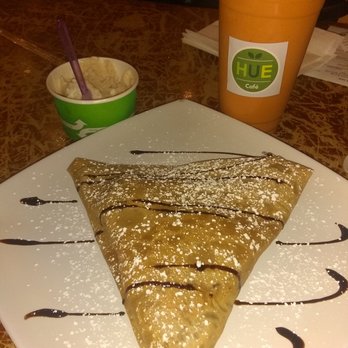 Cafe Hue - 2 scoop gelato, Nutella, banana strawberry crepe and Thai tea frappe - Creperies Near Me - San Diego, California